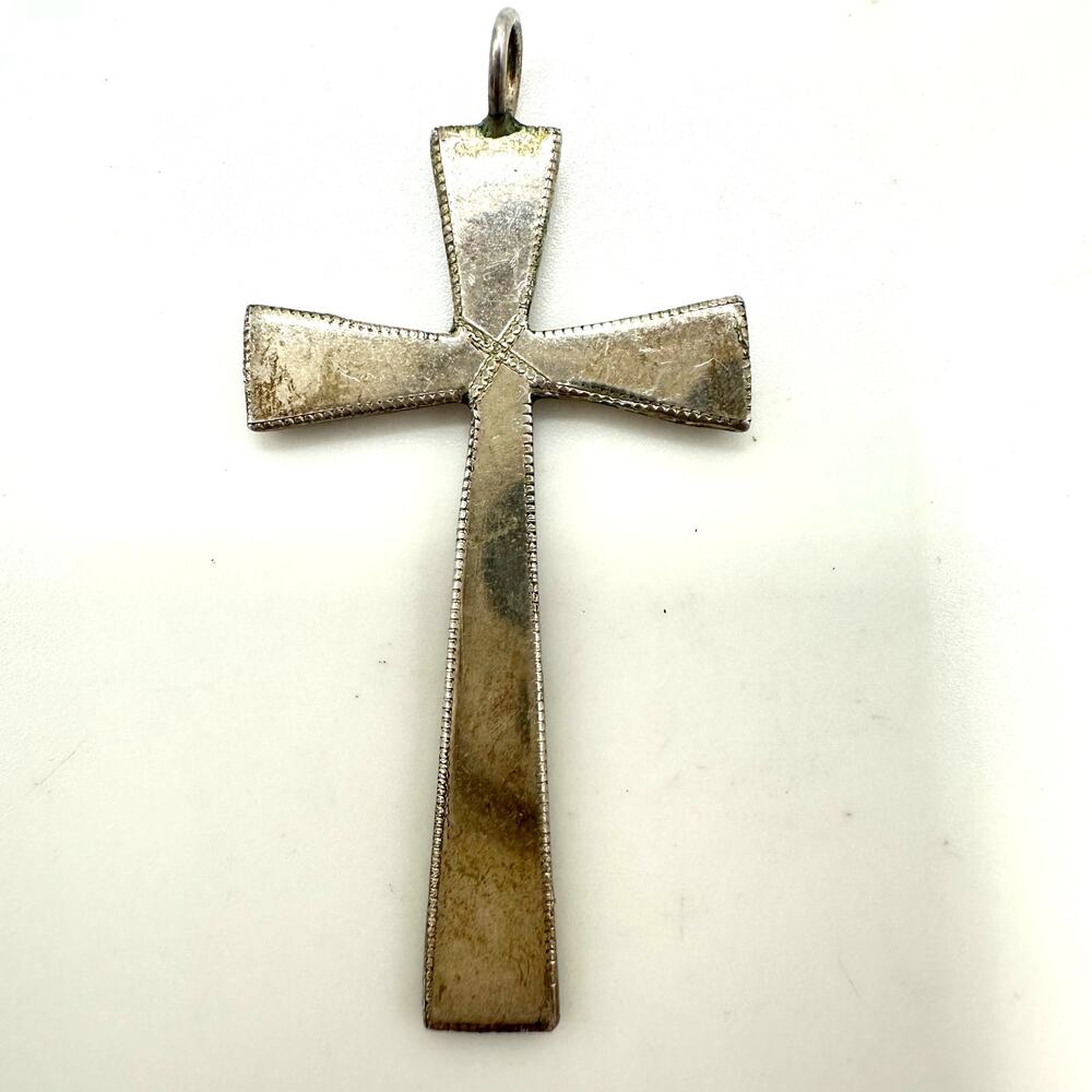Vintage 925 sterling silver handmade etched cross pendant charm 3.12 grams